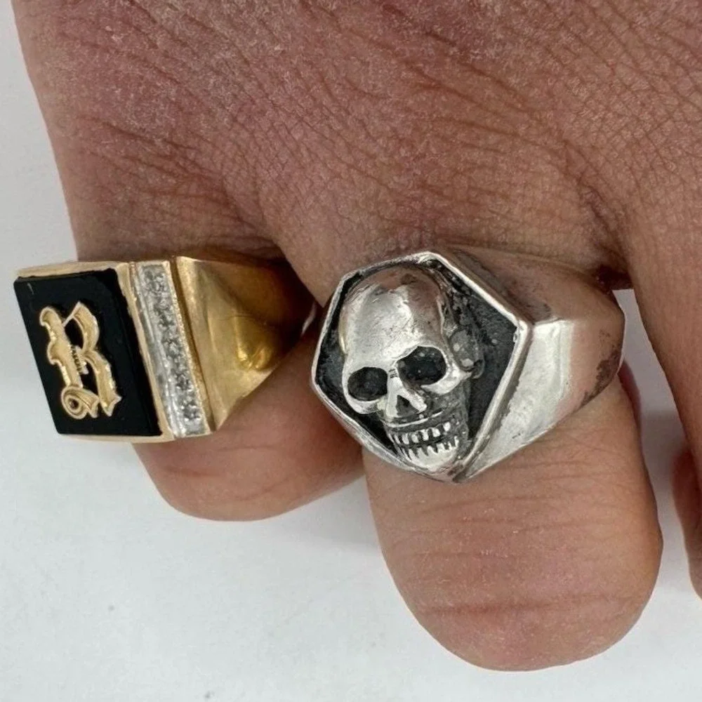 Vintage Skull Signet Ring Silver Tone Biker Gothic Punk Band Size 9.5